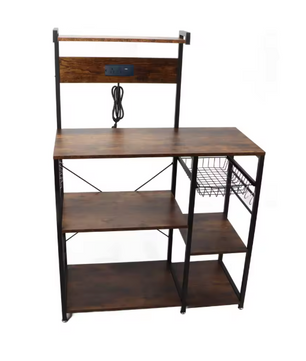 Keukenrek met Houten Planken – Bakkersrek & Opbergstation met Stalen Frame