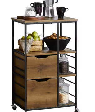 Keukenwagen met 2 Lades en 3 Planken – Verrijdbaar & Stabiel, 53×89×37 cm