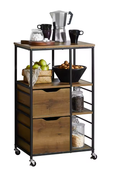 Keukenwagen met 2 Lades en 3 Planken – Verrijdbaar & Stabiel, 53×89×37 cm