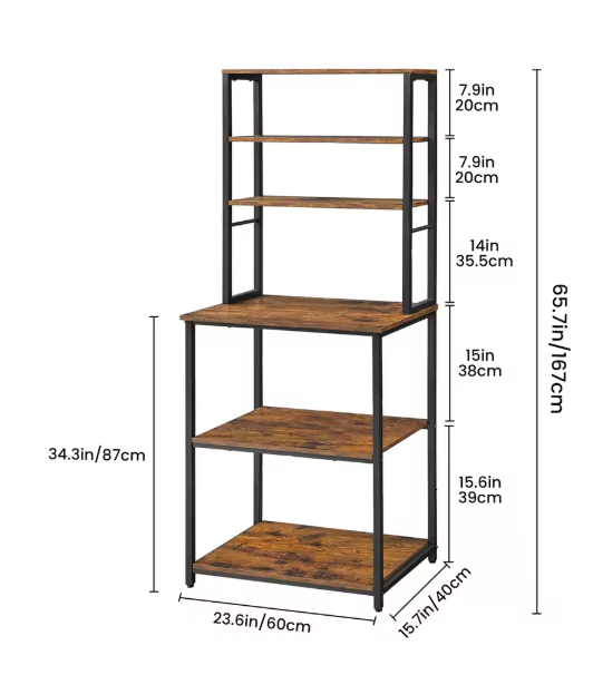 Keukenrek met Stopcontact en USB – 60×42×153 cm, Metaal & Hout