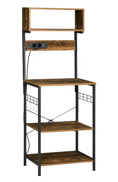 Keukenrek met Stopcontact en USB – 60×42×153 cm, Metaal & Hout