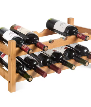 Wijnrek voor 12 Flessen – 2-Lagen Bamboe Flessenhouder, 60×25×24 cm