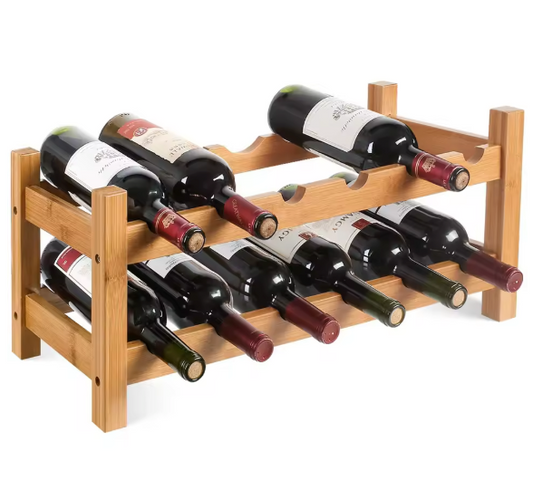 Wijnrek voor 12 Flessen – 2-Lagen Bamboe Flessenhouder, 60×25×24 cm