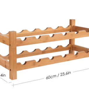 Wijnrek voor 12 Flessen – 2-Lagen Bamboe Flessenhouder, 60×25×24 cm