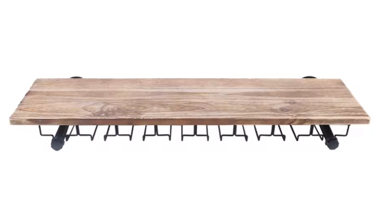 Wandgemonteerd Wijnrek met Glazenhouder – Zwart & Grenenhout, Industrieel Design