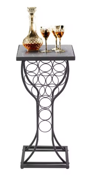 Wijntafel met Marmeren Blad – Wijnrek voor 11 Flessen & Opbergrek