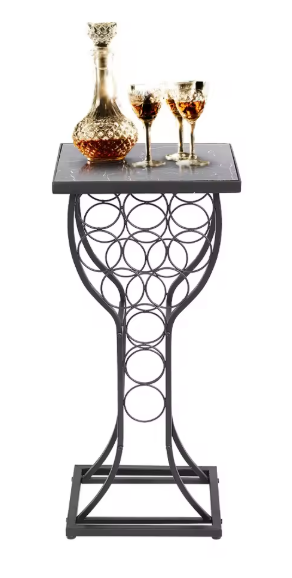 Wijntafel met Marmeren Blad – Wijnrek voor 11 Flessen & Opbergrek