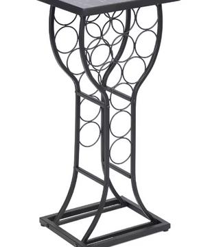Wijntafel met Marmeren Blad – Wijnrek voor 11 Flessen & Opbergrek