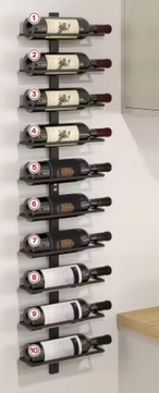 Wandwijnrek van Staal – 10 Flessen Verticaal Wijnrek Zwart