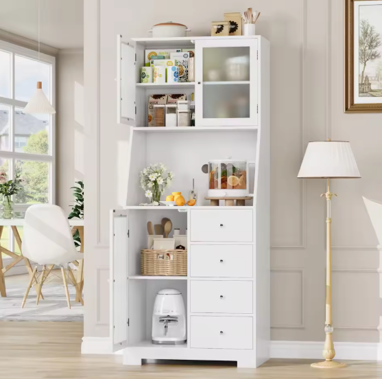 Buffetkast met Werkblad – Keukenkast met 3 Deuren & 4 Lades, 160 cm Hoog
