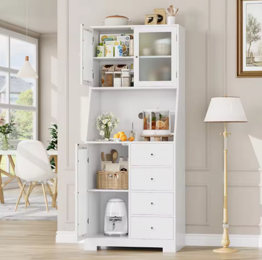 Buffetkast met Werkblad – Keukenkast met 3 Deuren & 4 Lades, 160 cm Hoog