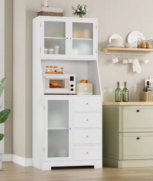 Buffetkast met Werkblad – Keukenkast met 3 Deuren & 4 Lades, 160 cm Hoog