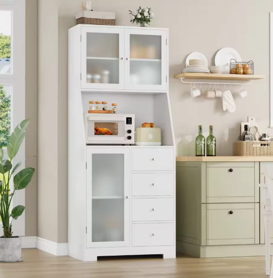 Buffetkast met Werkblad – Keukenkast met 3 Deuren & 4 Lades, 160 cm Hoog