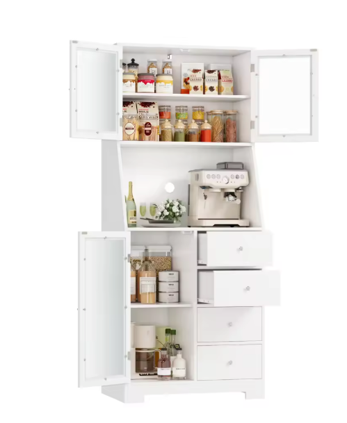 Buffetkast met Werkblad – Keukenkast met 3 Deuren & 4 Lades, 160 cm Hoog
