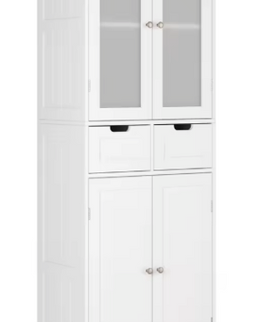 Badkamergarderobe met 4 Deuren & 2 Lades – Witte Kast voor Badkamer, Keuken of Woonruimte