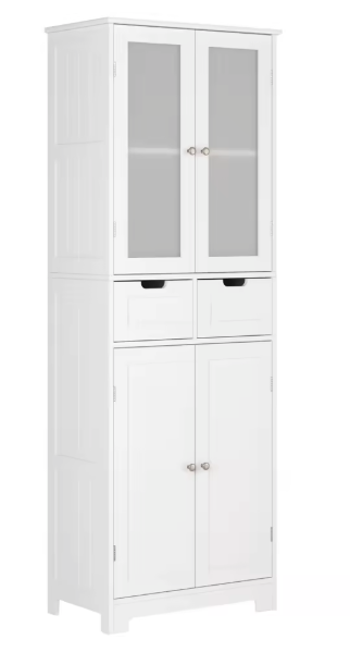 Badkamergarderobe met 4 Deuren & 2 Lades – Witte Kast voor Badkamer, Keuken of Woonruimte
