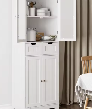 Badkamergarderobe met 4 Deuren & 2 Lades – Witte Kast voor Badkamer, Keuken of Woonruimte