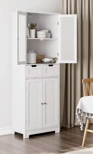 Badkamergarderobe met 4 Deuren & 2 Lades – Witte Kast voor Badkamer, Keuken of Woonruimte