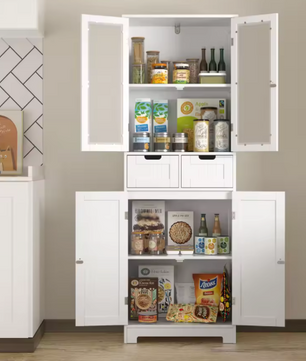 Badkamergarderobe met 4 Deuren & 2 Lades – Witte Kast voor Badkamer, Keuken of Woonruimte