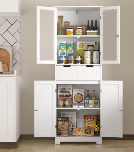 Badkamergarderobe met 4 Deuren & 2 Lades – Witte Kast voor Badkamer, Keuken of Woonruimte
