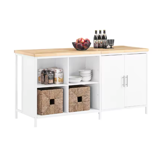 Keukeneiland met Werkblad – Vrijstaand Dressoir met Deuren & Open Vakken, 170 cm Breed