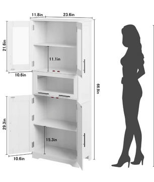 Hoge Badkamerkast met Deur – Smalle Opbergkast 170 cm Hoog