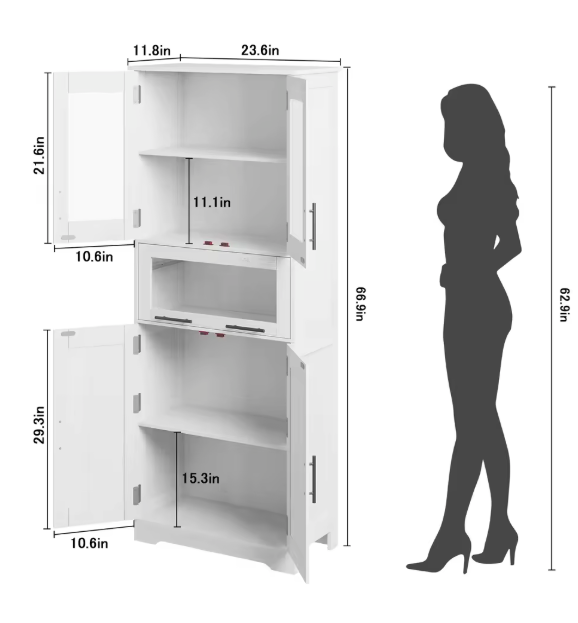 Hoge Badkamerkast met Deur – Smalle Opbergkast 170 cm Hoog
