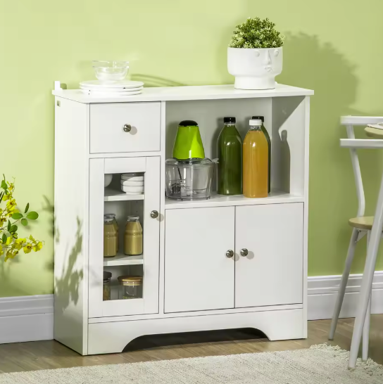 Keukendressoir met Glazen Deur – Buffetkast met Lade & Plank, 80 cm Breed