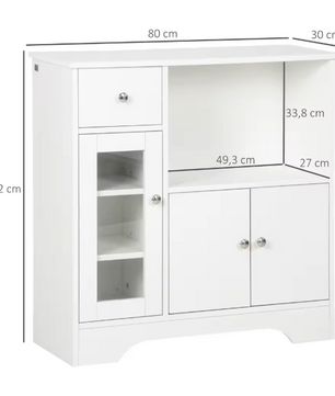 Keukendressoir met Glazen Deur – Buffetkast met Lade & Plank, 80 cm Breed