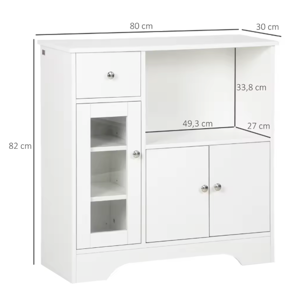Keukendressoir met Glazen Deur – Buffetkast met Lade & Plank, 80 cm Breed