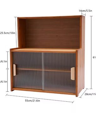 Bamboe Vitrinekast met Glazen Deur – Donkerbruin Opbergmeubel 55x28x61 cm