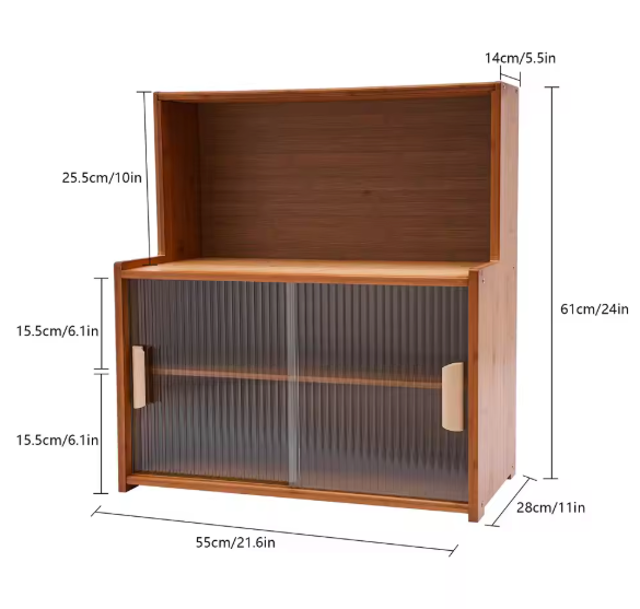Bamboe Vitrinekast met Glazen Deur – Donkerbruin Opbergmeubel 55x28x61 cm