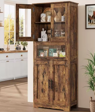 Hoge Badkamerkast met Verstelbare Planken – 170 cm Bruin