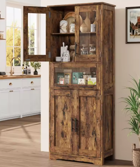 Hoge Badkamerkast met Verstelbare Planken – 170 cm Bruin