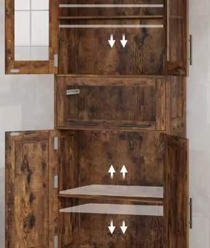 Hoge Badkamerkast met Verstelbare Planken – 170 cm Bruin