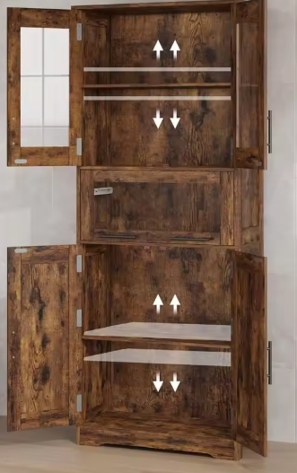 Hoge Badkamerkast met Verstelbare Planken – 170 cm Bruin