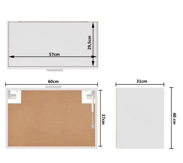 Witte Hangkast Keuken – Met Deur & Plank, 60x31x40 cm