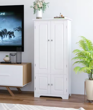 Hoge Keukenkast met 4 Deuren – Wit/Zwart Opbergdressoir 123 cm