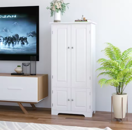 Hoge Keukenkast met 4 Deuren – Wit/Zwart Opbergdressoir 123 cm