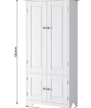 Hoge Keukenkast met 4 Deuren – Wit/Zwart Opbergdressoir 123 cm