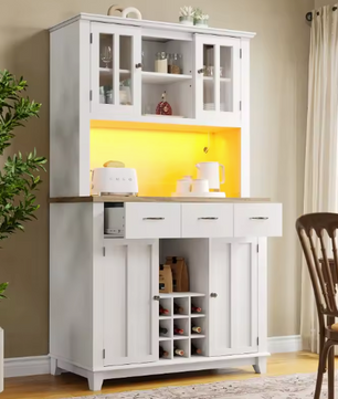 Hoge Keukenkast met LED – Dressoir, Vitrinekast & Wijnrek, 179,5 cm