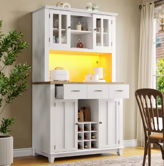 Hoge Keukenkast met LED – Dressoir, Vitrinekast & Wijnrek, 179,5 cm