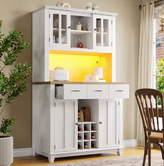 Hoge Keukenkast met LED – Dressoir, Vitrinekast & Wijnrek, 179,5 cm