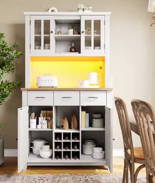 Hoge Keukenkast met LED – Dressoir, Vitrinekast & Wijnrek, 179,5 cm