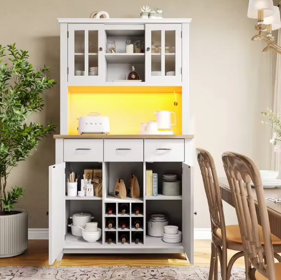 Hoge Keukenkast met LED – Dressoir, Vitrinekast & Wijnrek, 179,5 cm