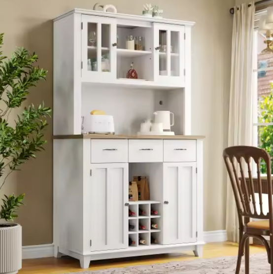 Hoge Keukenkast met LED – Dressoir, Vitrinekast & Wijnrek, 179,5 cm