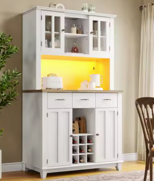 Hoge Keukenkast met LED – Dressoir, Vitrinekast & Wijnrek, 179,5 cm
