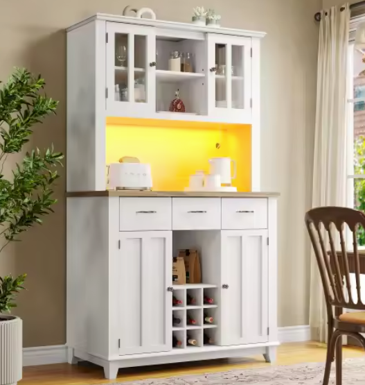 Hoge Keukenkast met LED – Dressoir, Vitrinekast & Wijnrek, 179,5 cm