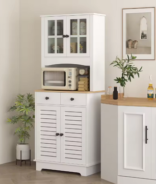Hoge Keukenkast met Glazen Deuren – Dressoir met Planken & Lades, 170 cm