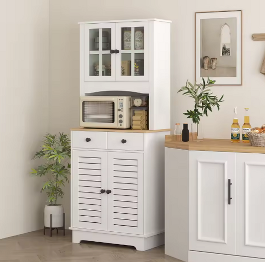 Hoge Keukenkast met Glazen Deuren – Dressoir met Planken & Lades, 170 cm